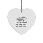Gifts from Friends, Family, or Coworkers - I'm A Drug Counselor. My Level Of Sarcasm Depends On Your Level Of Stupidity. Funny Heart Ornament for Drug Counselor, Christmas Unique Gifts - Image 1